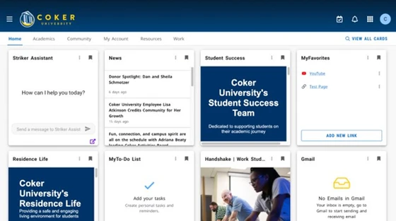Striker Assistant sitting alongside the other cards in Coker University's student portal